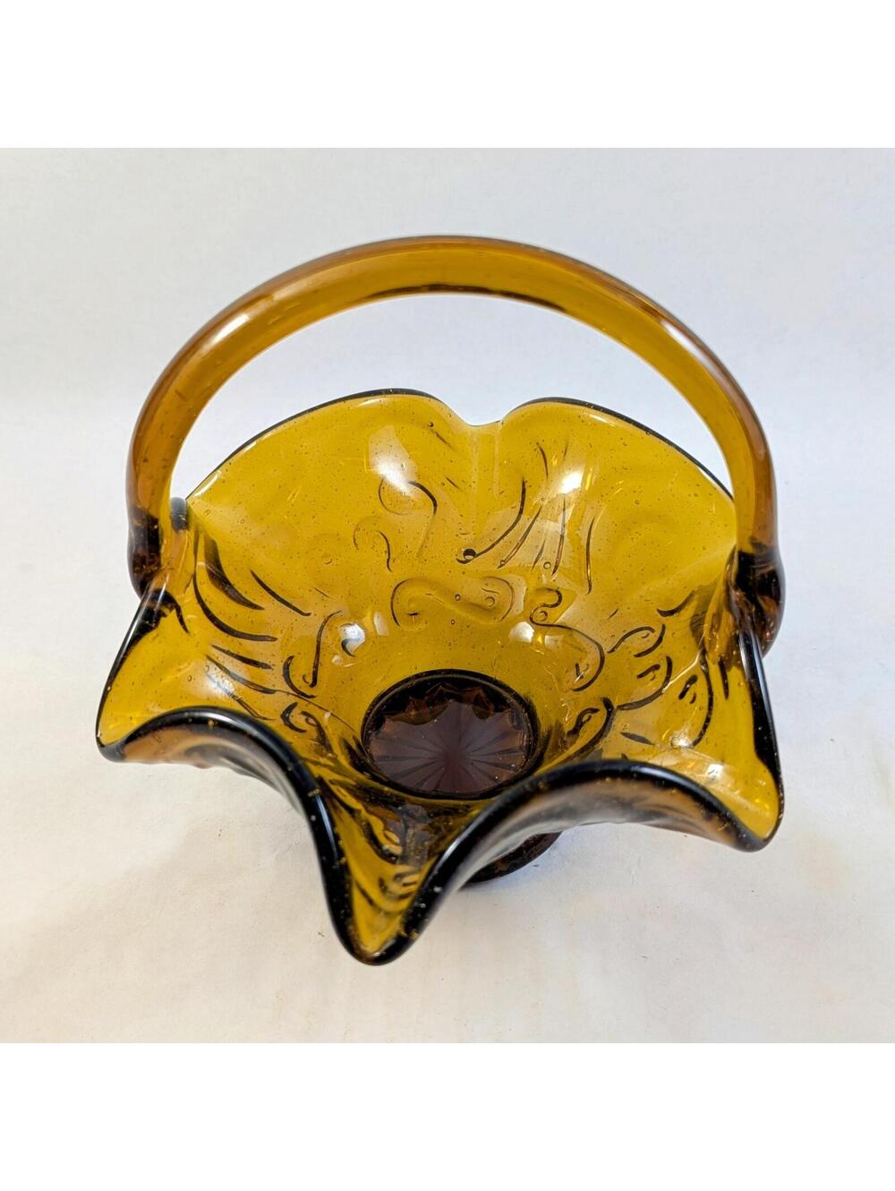 Amber Art Glass Pressed Glass Basket - Picture 2 of 3
